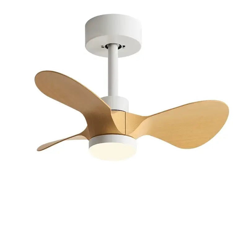 Modern white and wood mini ceiling fan bedroom led light