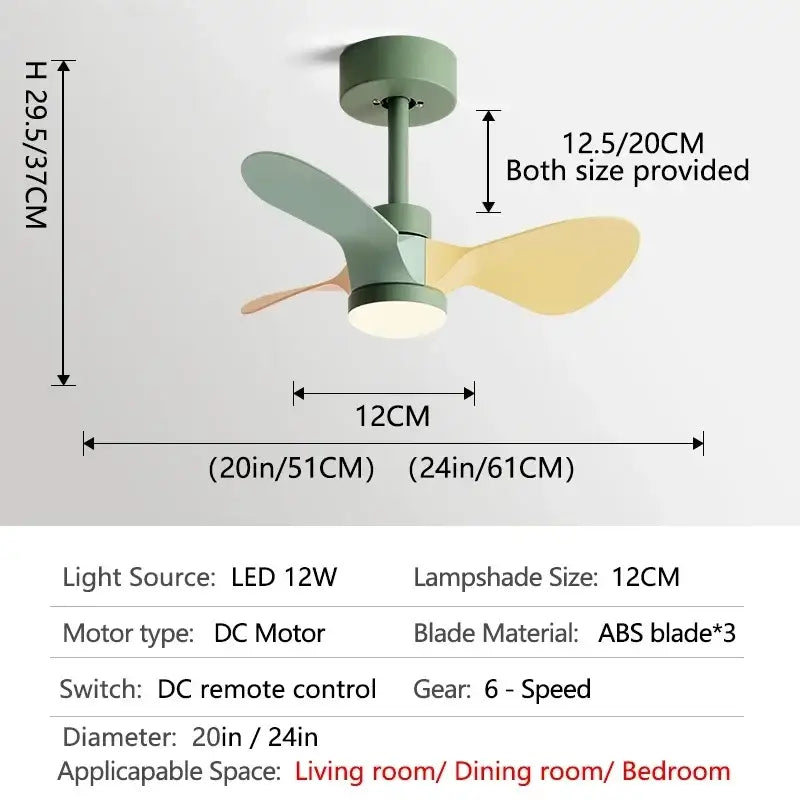 Modern white and wood mini ceiling fan bedroom led light