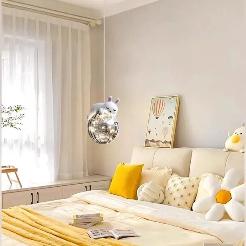 Modern white bear glass children room chandelier bedroom fairy light