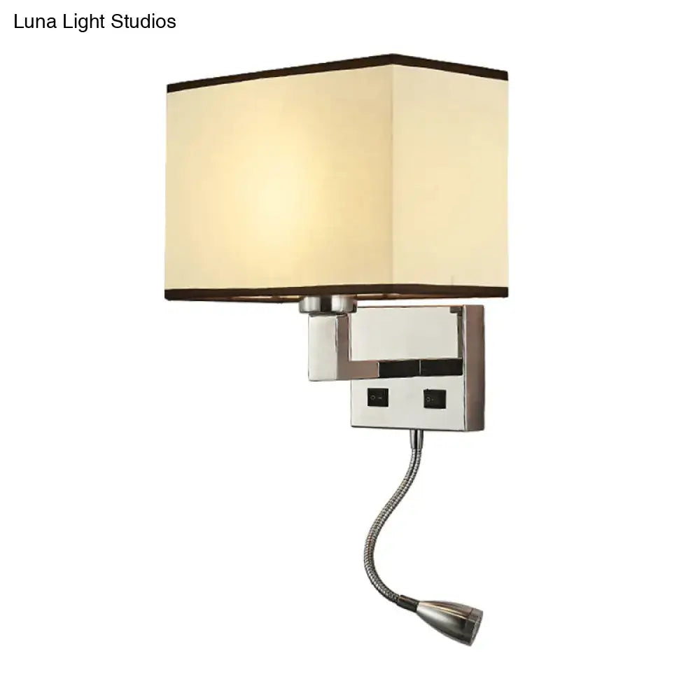 Modern white & beige fabric wall light kit bedroom reading sconce