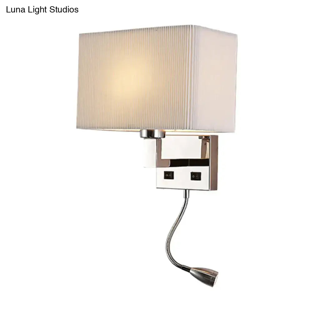Modern white & beige fabric wall light kit bedroom reading sconce