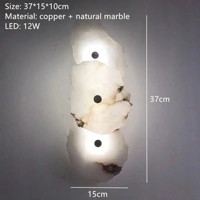 Modern white & beige stone brass wall lamp bedroom sconce