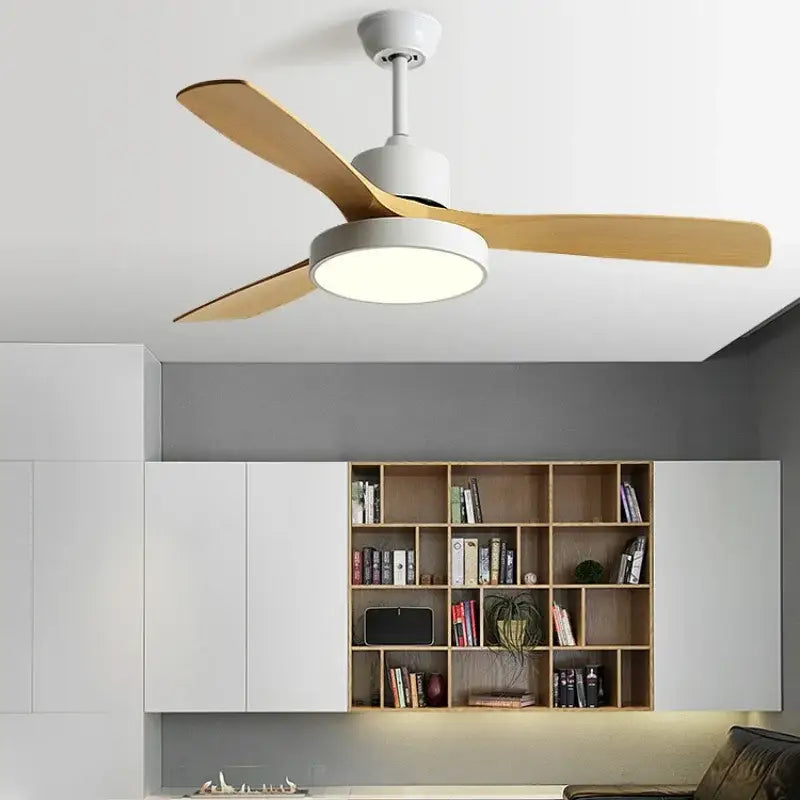 Modern white & black ceiling fan with blade copper motor bedroom