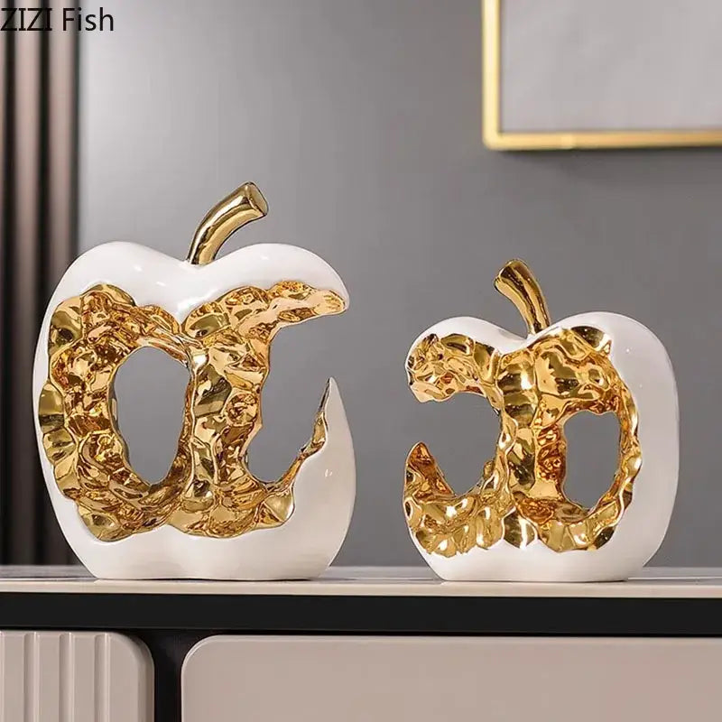Modern white & black ceramic apple sculpture living room decoration