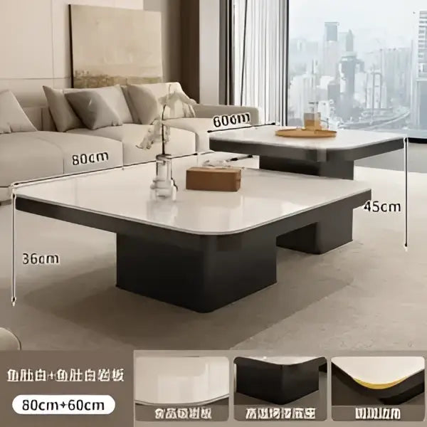 Modern white & black luxury rock square coffee table living room