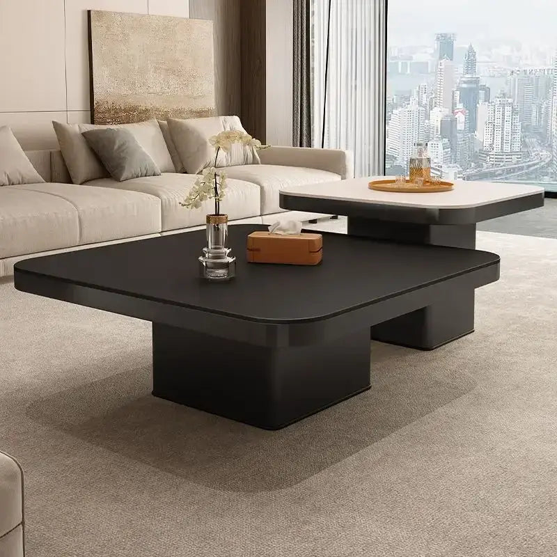 Modern white & black luxury rock square coffee table living room