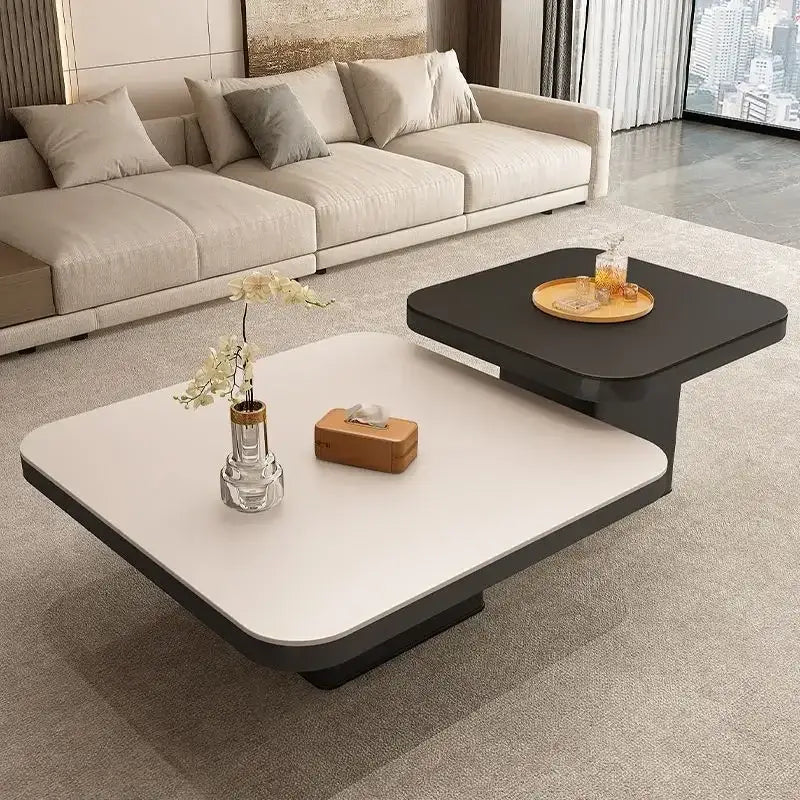 Modern white & black luxury rock square coffee table living room