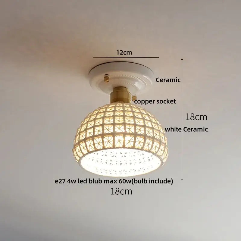Modern white & brass ceramic led ceiling lamp bedroom lattice light