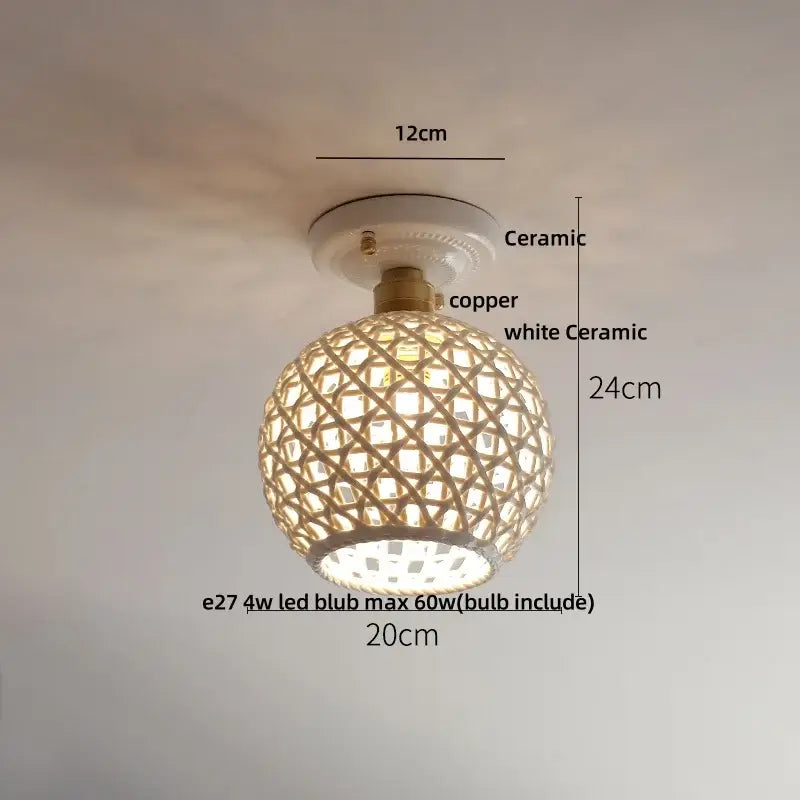 Modern white & brass ceramic led ceiling lamp bedroom lattice light
