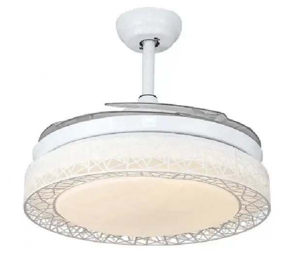 Modern white ceiling fan with led lights bedroom curved blades