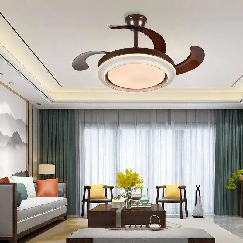 Modern white ceiling fan with led lights bedroom curved blades