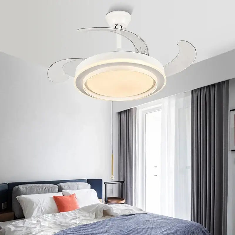 Modern white ceiling fan with led lights bedroom curved blades