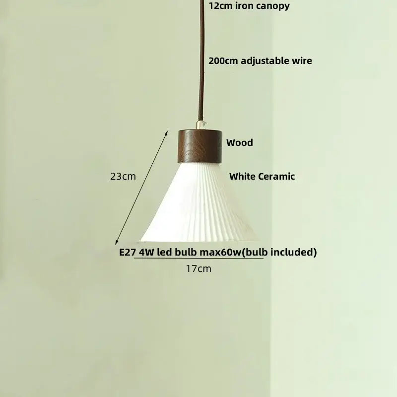 Modern white ceramic and wood pendant light fixture kitchen decor