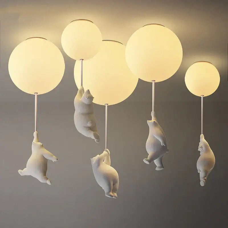 Modern white ceramic bear led ceiling light for kids bedroom