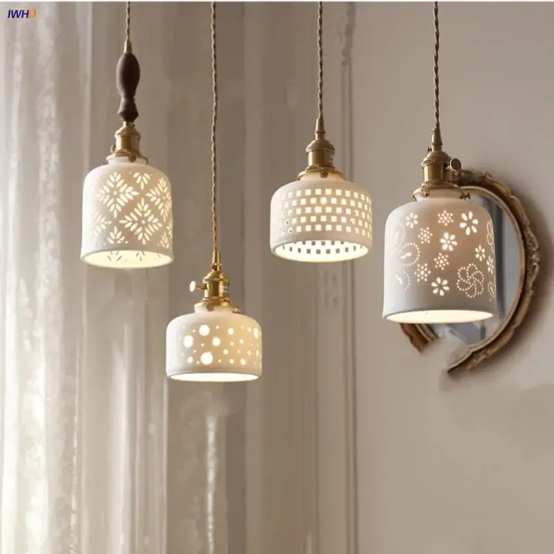 Modern white ceramic flower pendant lamp kitchen led lighting