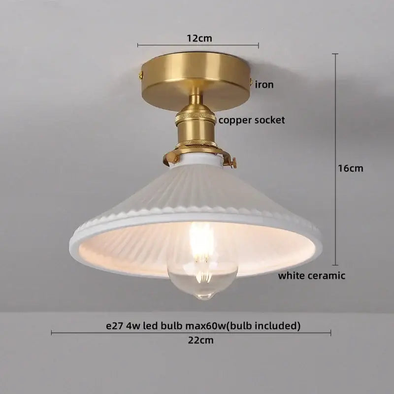 Modern white ceramic led ceiling light for balcony with gold base