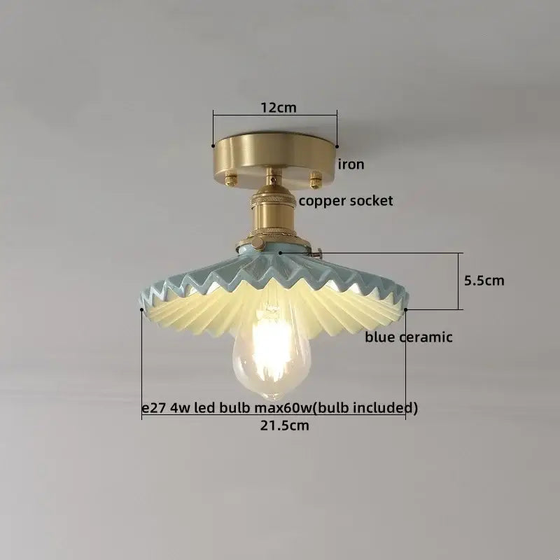 Modern white ceramic led ceiling light for balcony with gold base