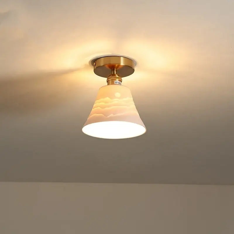Modern white ceramic led ceiling light for balcony with gold base