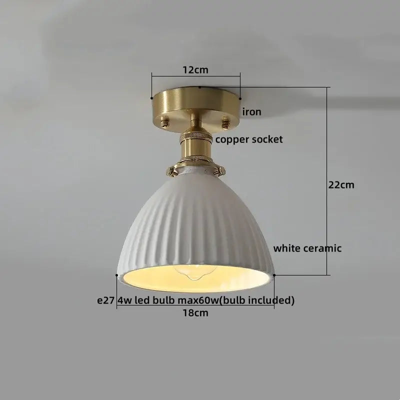 Modern white ceramic led ceiling light for balcony with gold base