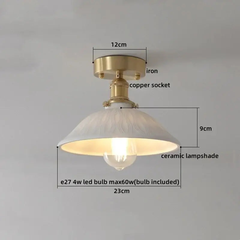 Modern white ceramic led ceiling light for balcony with gold base