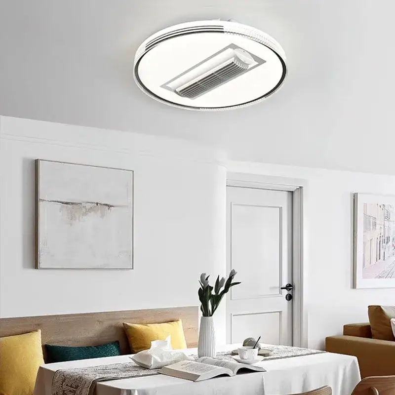 Modern white & chrome square ceiling fan chandelier bedroom led light