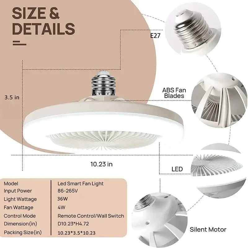 Modern white circular ceiling fan with remote control for bedroom
