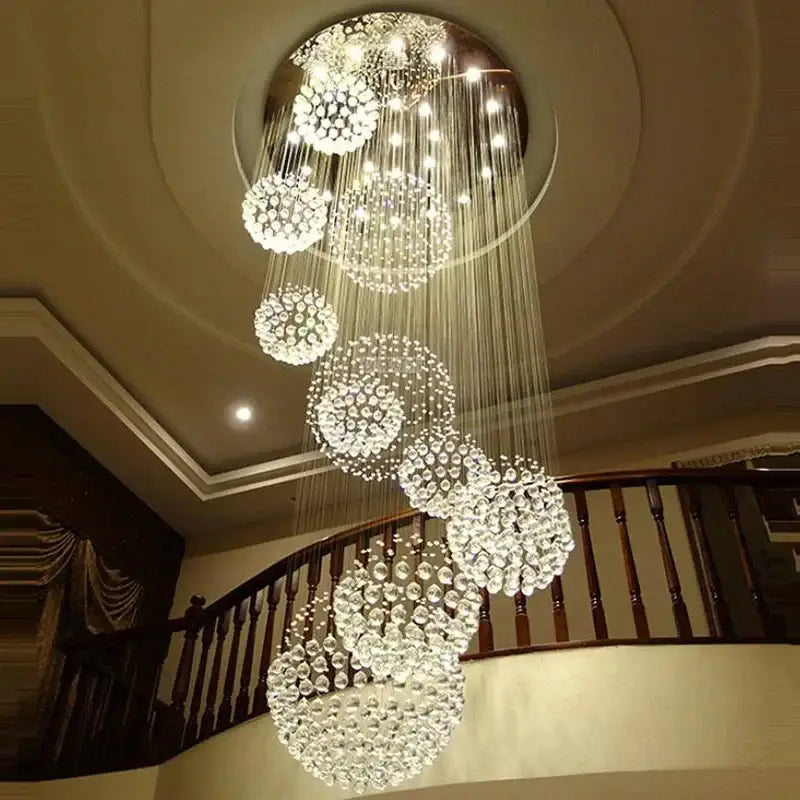Modern white crystal ball chandelier staircase living room light