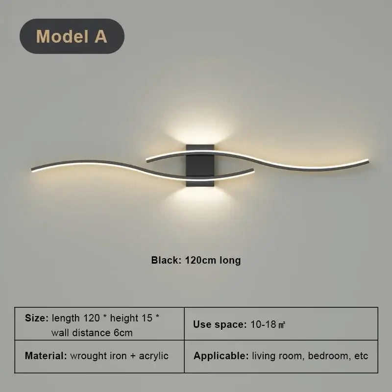 Modern white curved led wall light strip living room sconce