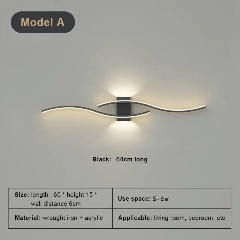 Modern white curved led wall light strip living room sconce