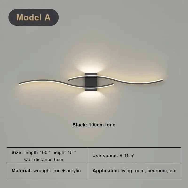 Modern white curved led wall light strip living room sconce