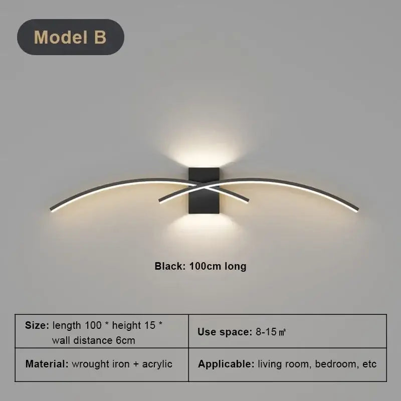 Modern white curved led wall light strip living room sconce