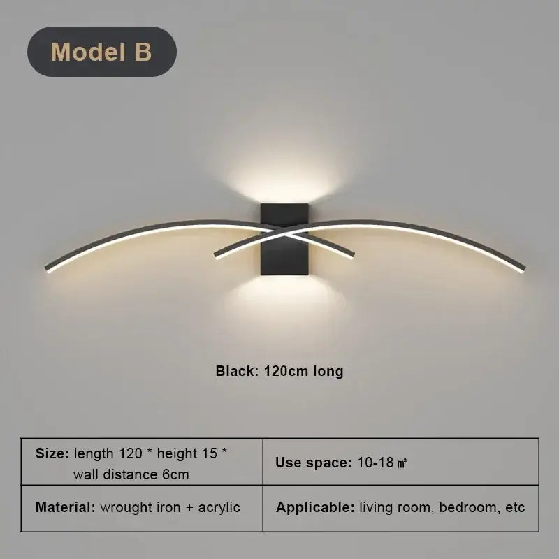 Modern white curved led wall light strip living room sconce