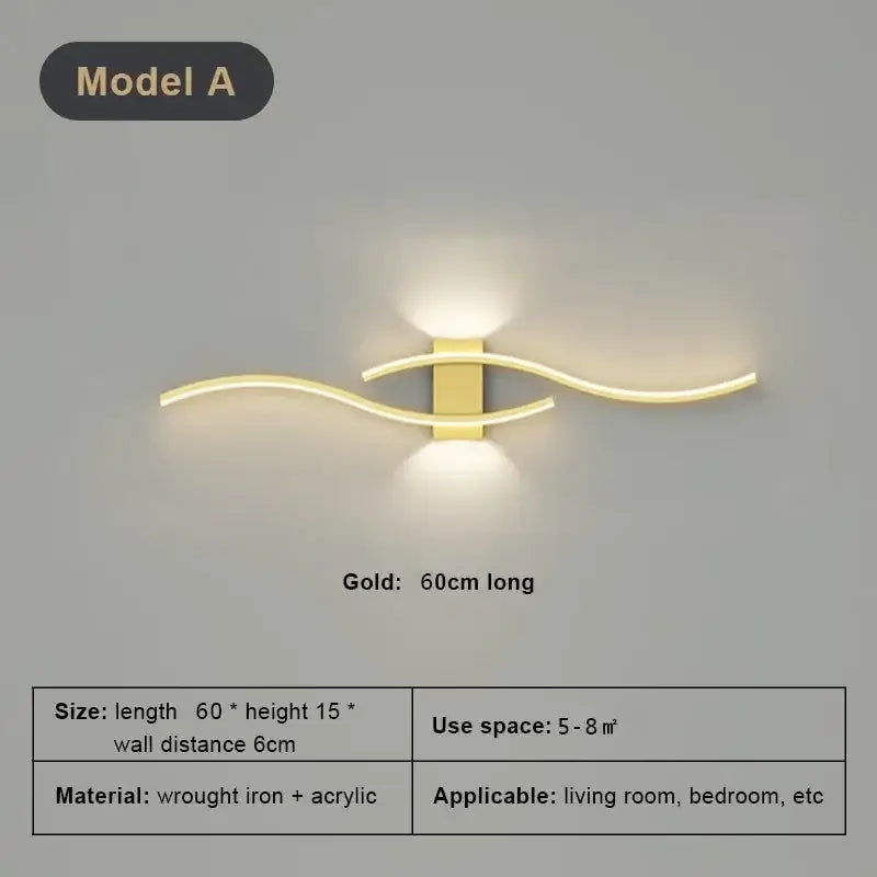 Modern white curved led wall light strip living room sconce