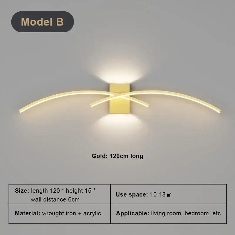 Modern white curved led wall light strip living room sconce