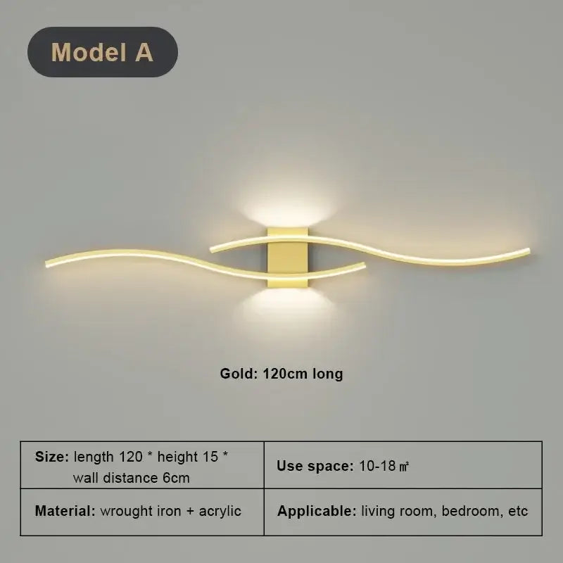 Modern white curved led wall light strip living room sconce