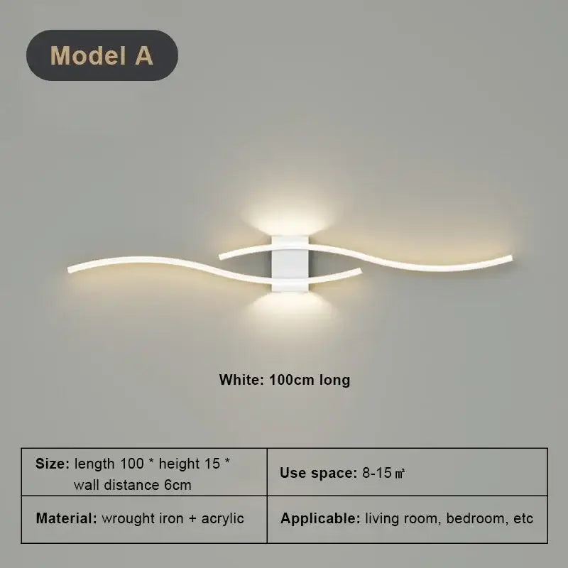 Modern white curved led wall light strip living room sconce