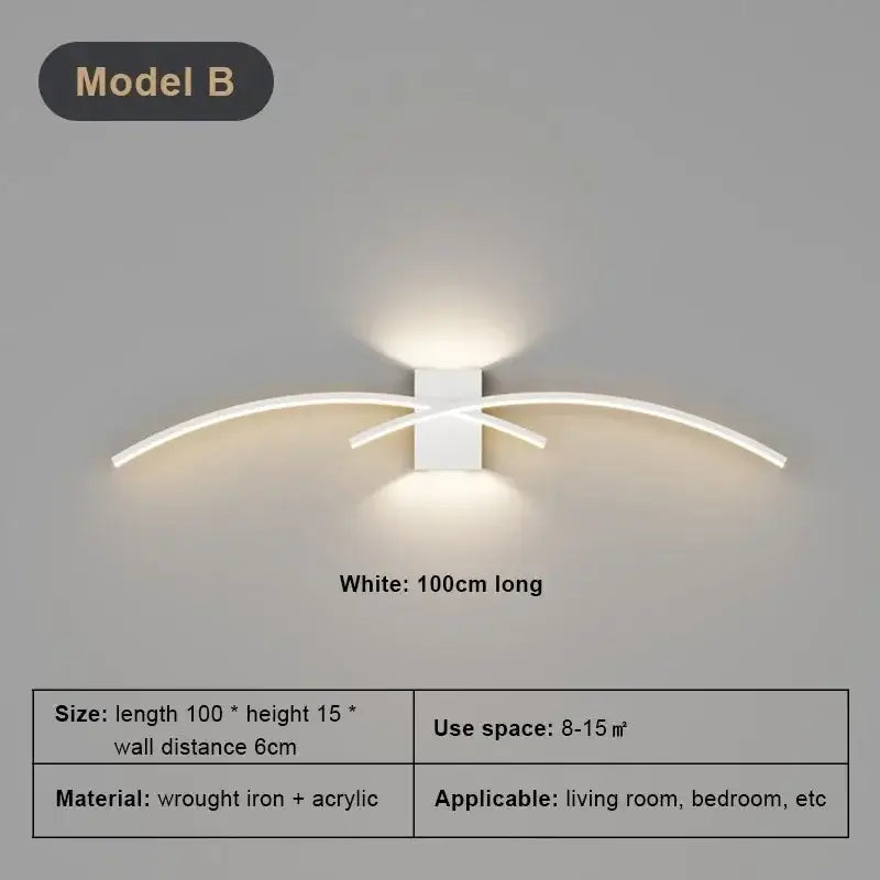 Modern white curved led wall light strip living room sconce