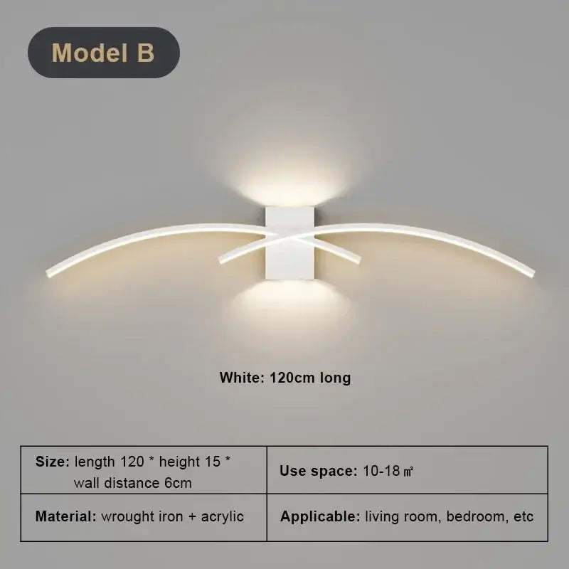 Modern white curved led wall light strip living room sconce