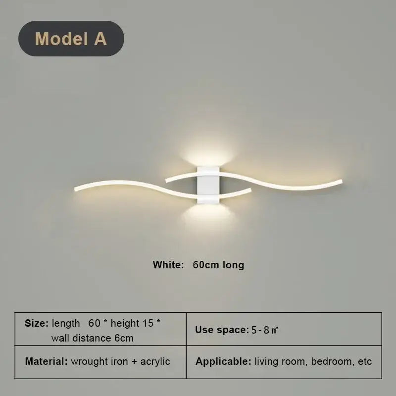 Modern white curved led wall light strip living room sconce