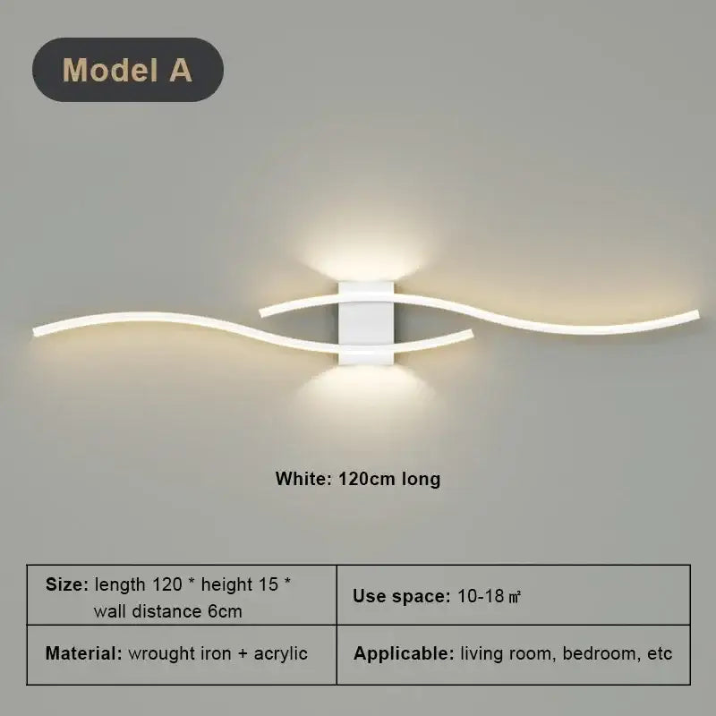 Modern white curved led wall light strip living room sconce