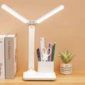 Modern white dual arm led desk lamp with pen holder bedroom light