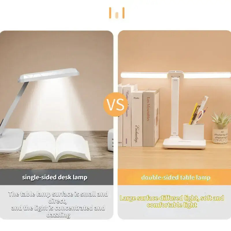 Modern white dual arm led desk lamp with pen holder bedroom light