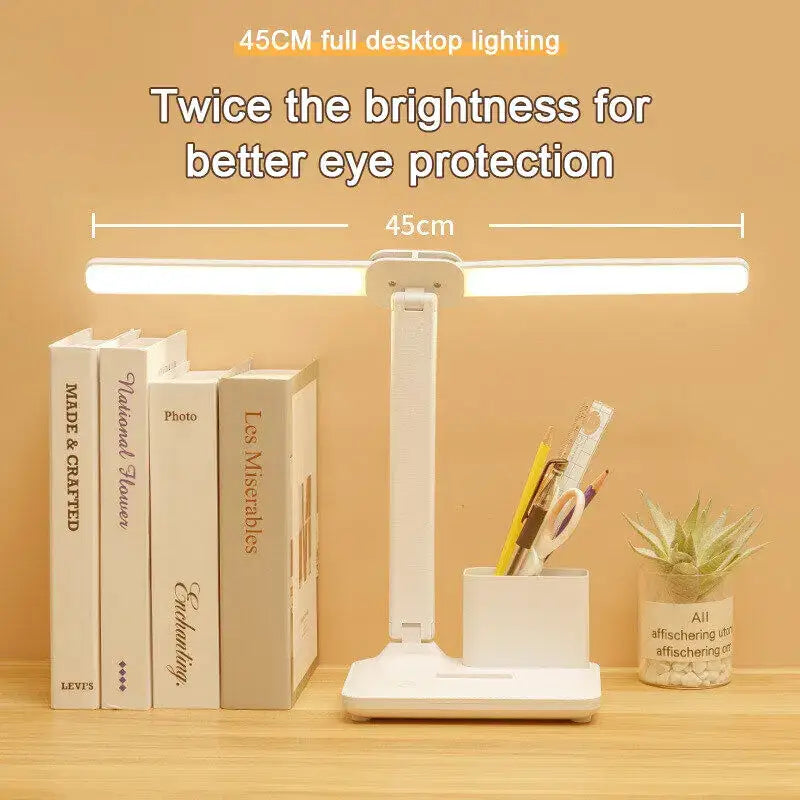 Modern white dual arm led desk lamp with pen holder bedroom light