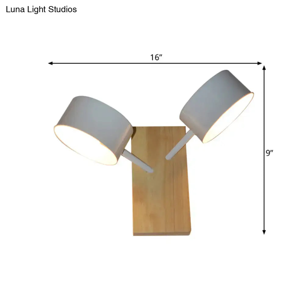 Modern white dual drum wall light bedroom wood sconce
