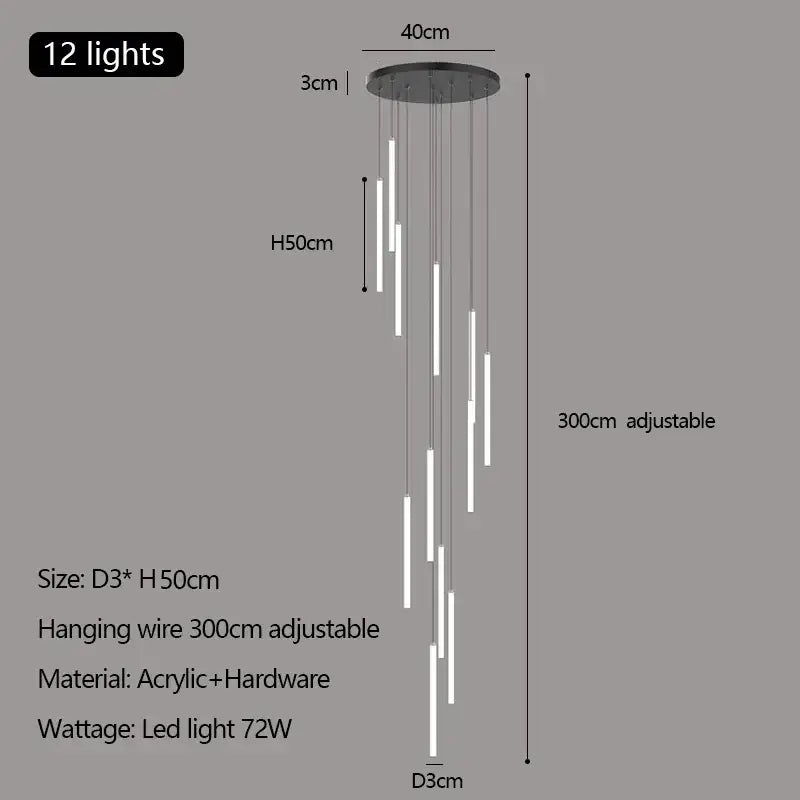 Modern white duplex loft led chandelier stairway pendant light