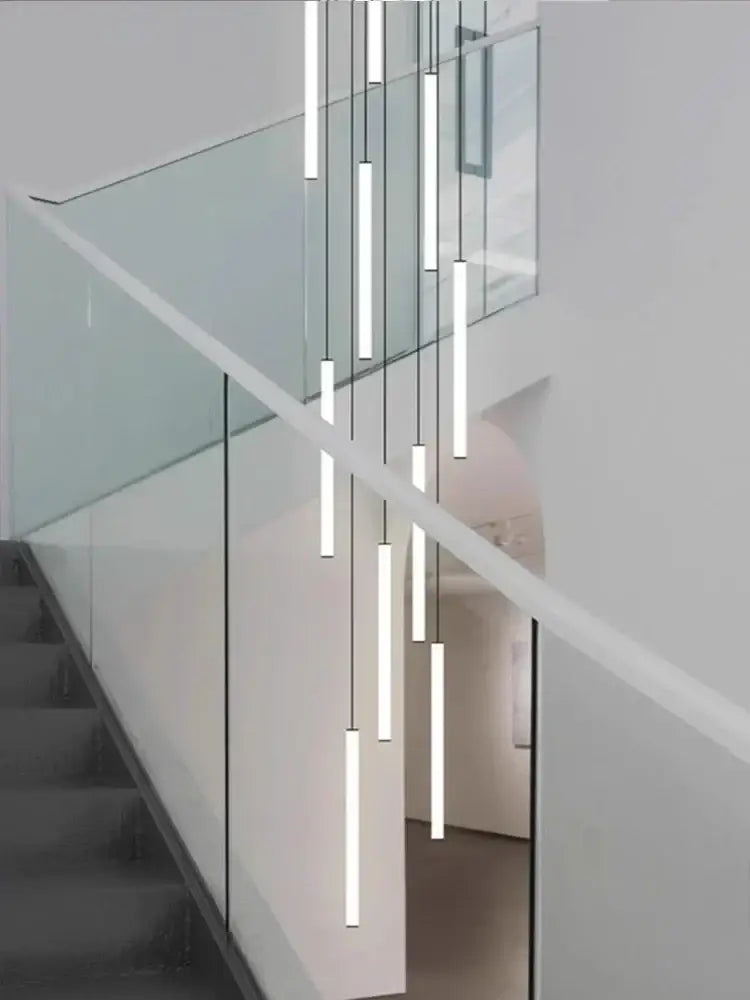 Modern white duplex loft led chandelier stairway pendant light