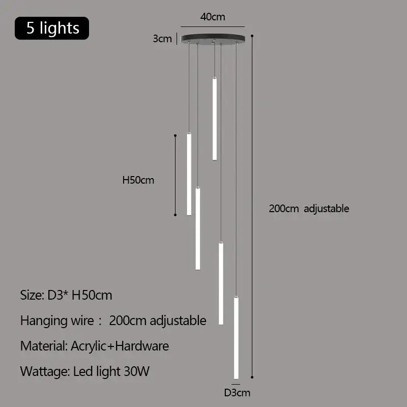 Modern white duplex loft led chandelier stairway pendant light
