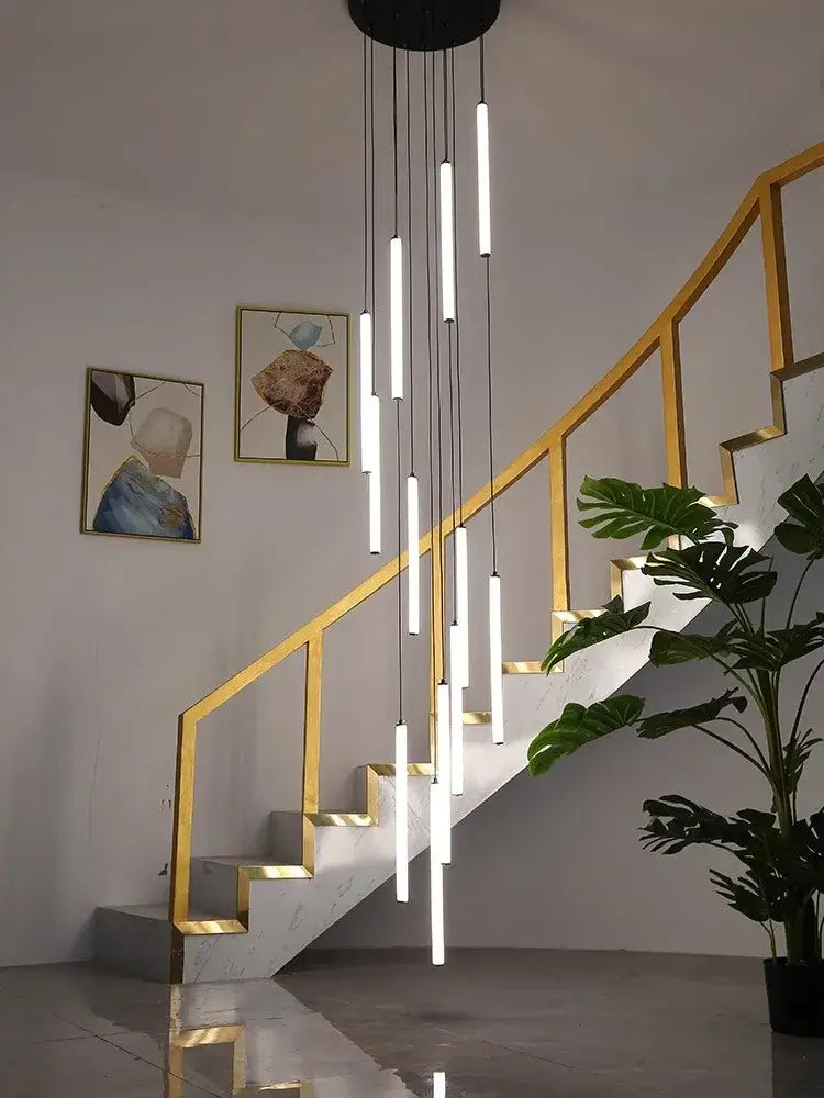 Modern white duplex loft led chandelier stairway pendant light