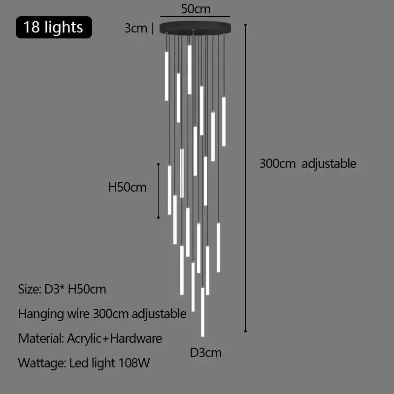Modern white duplex loft led chandelier stairway pendant light