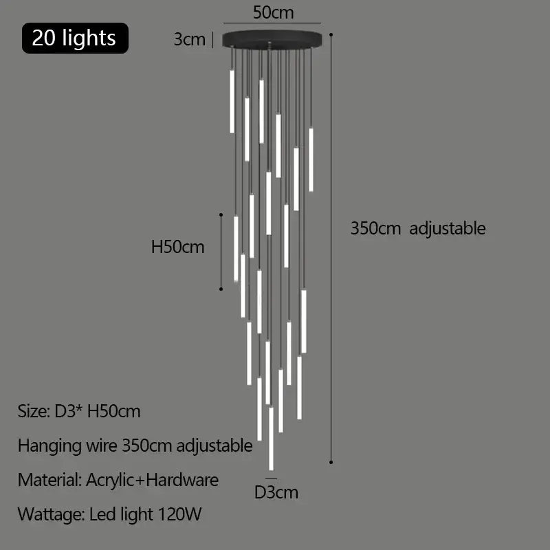 Modern white duplex loft led chandelier stairway pendant light